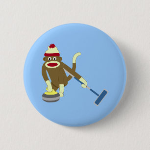 Sock Monkey Olympic Curling 6 Cm Round Badge