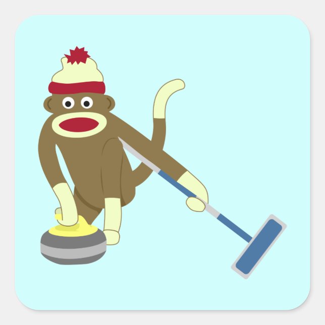 Sock Monkey Olympic Curling Square Sticker (Front)