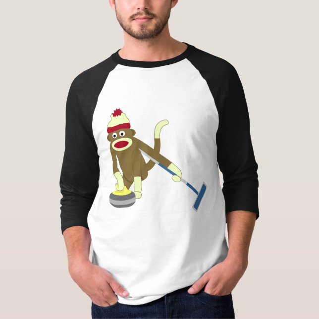 Sock Monkey Olympic Curling T-Shirt (Front)