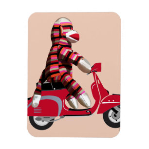Sock Monkey on Red Moped Magnet