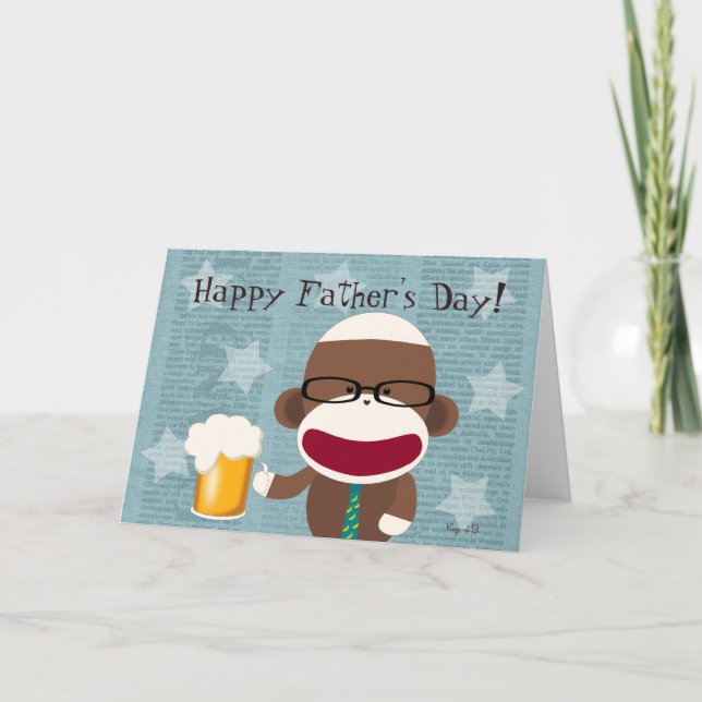 Sock Monkey Papa Greeting Card (Front)