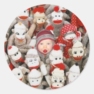 Sock Monkey Party Classic Round Sticker