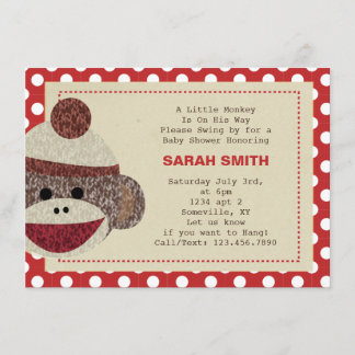 Sock Monkey party Invite-polka dots border Invitation
