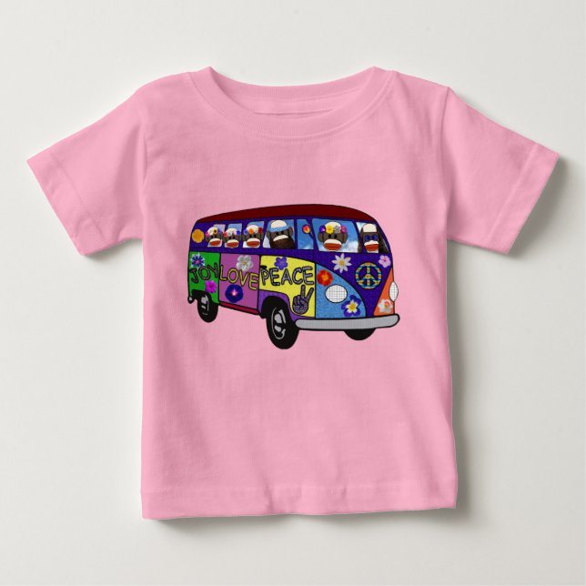 Sock Monkey Peace Bus  Baby T-Shirt (Front)