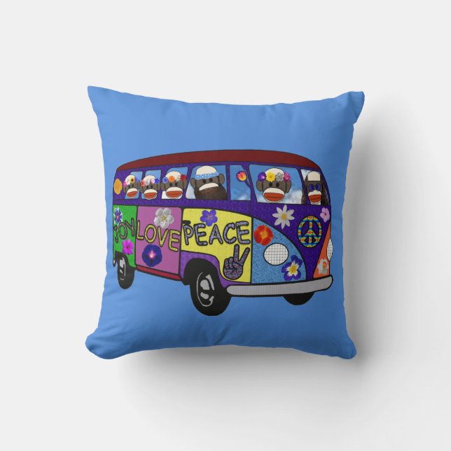Sock Monkey Peace Bus  Cushion (Front)