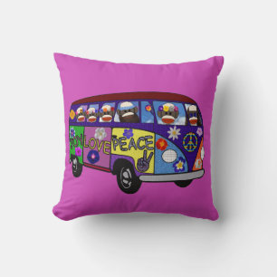 Sock Monkey Peace Bus Cushion