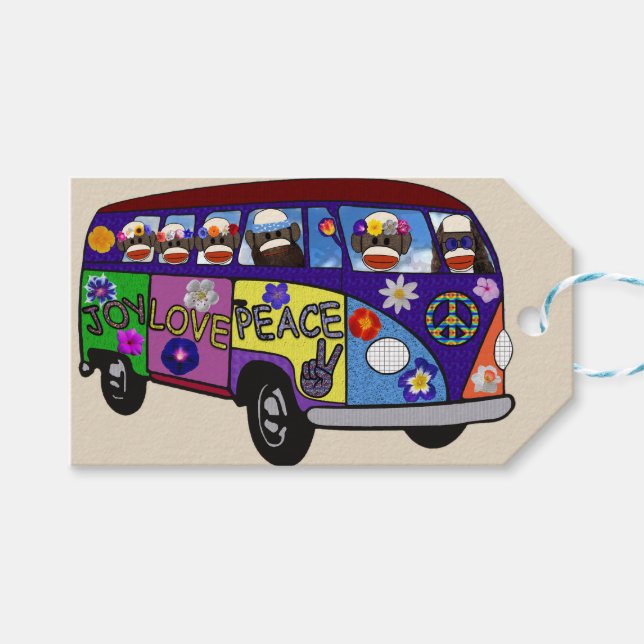 Sock Monkey Peace Bus  Gift Tags (Front (Horizontal))