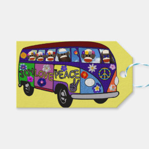Sock Monkey Peace Bus  Gift Tags