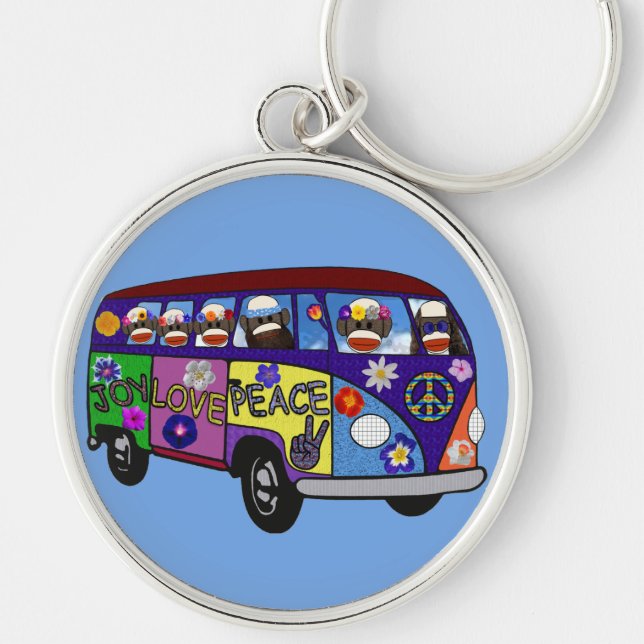 Sock Monkey Peace Bus Keychain (Front)