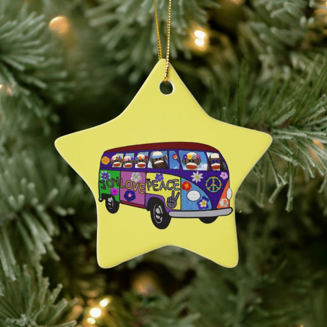 Sock Monkey Peace Bus Ornament (Tree)