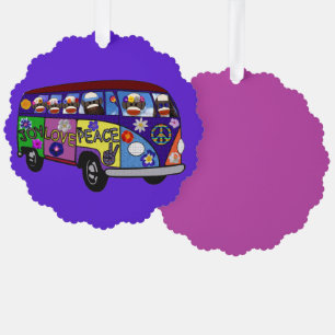 Sock Monkey Peace Bus Paper Ornament Card