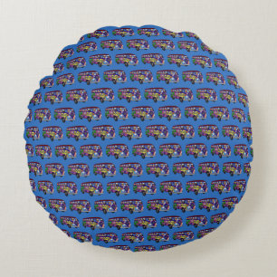 Sock Monkey Peace Bus  Round Cushion