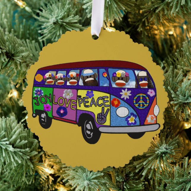 Sock Monkey Peace Bus  Tree Decoration Card (Insitu (Tree))