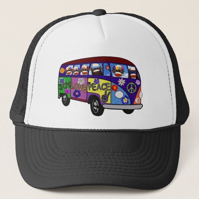 Sock Monkey Peace Bus  Trucker Hat (Front)