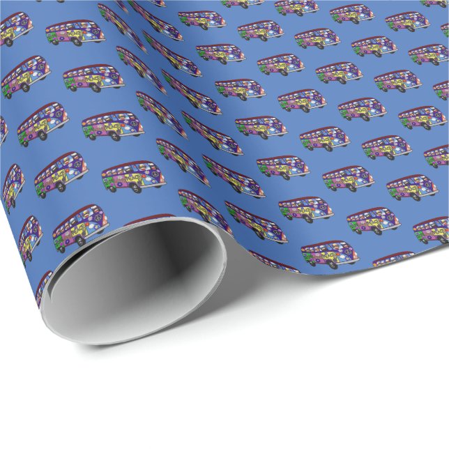 Sock Monkey Peace Bus  Wrapping Paper (Roll Corner)
