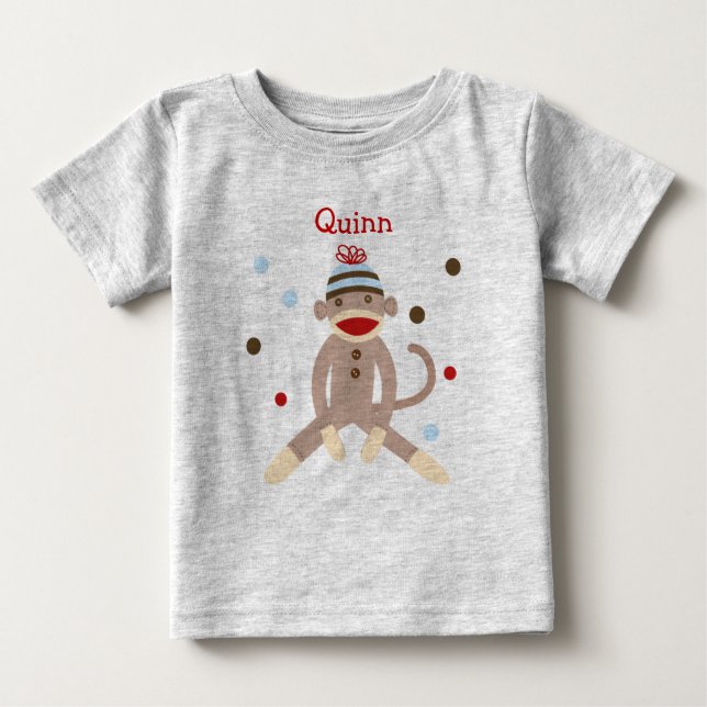 Sock Monkey Personalised  Birthday Tshirt (Front)