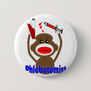 Sock Monkey Phlebotomist Gifts--Adorable 6 Cm Round Badge