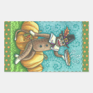 SOCK MONKEY PILGRIM THANKSGIVING STICKER SHEET Rec