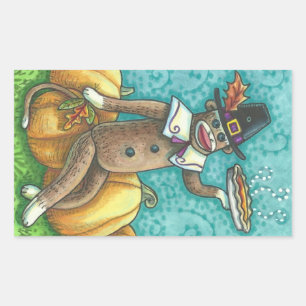SOCK MONKEY PILGRIM THANKSGIVING STICKER SHEET Rec