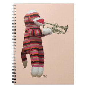 Sock Monkey Playing Trumpet 2 Spiral Notebook