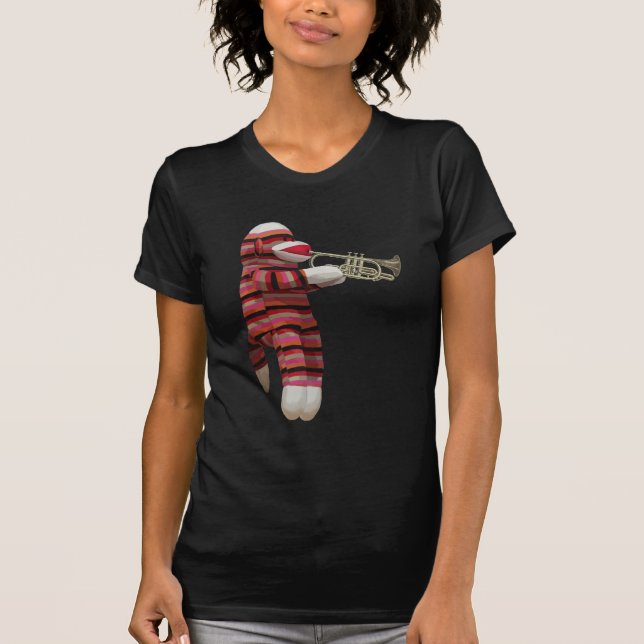 Sock Monkey Playing Trumpet 2 T-Shirt (Front)