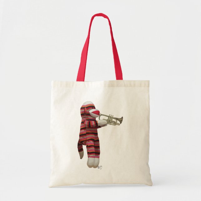 Sock Monkey Playing Trumpet Tote Bag (Front)