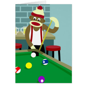 Sock Monkey Pool Billiards Player