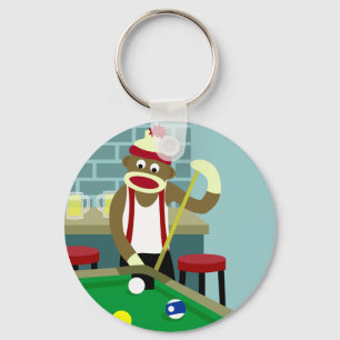 Sock Monkey Pool Billiards Player Key Ring
