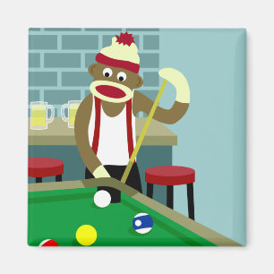 Sock Monkey Pool Billiards Player Magnet