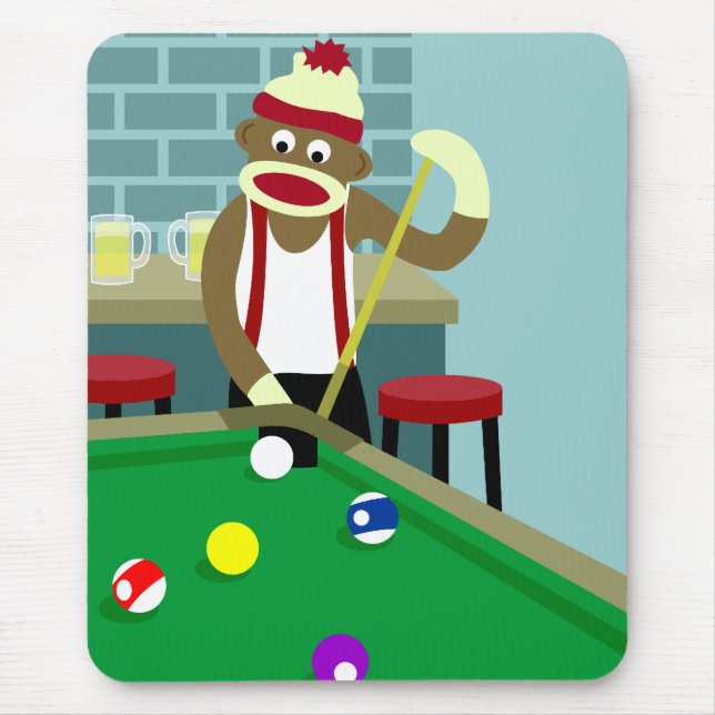 Sock Monkey Pool Billiards Player Mouse Pad (Front)