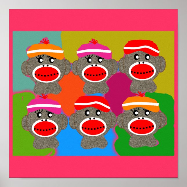 Sock Monkey Poster--Popart--6 Monkeys Poster (Front)