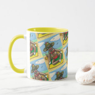 SOCK MONKEY RED BIKINI, AT THE BEACH CARTOON Funny Mug