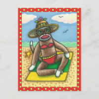 SOCK MONKEY RED BIKINI, AT THE BEACH CARTOON Funny