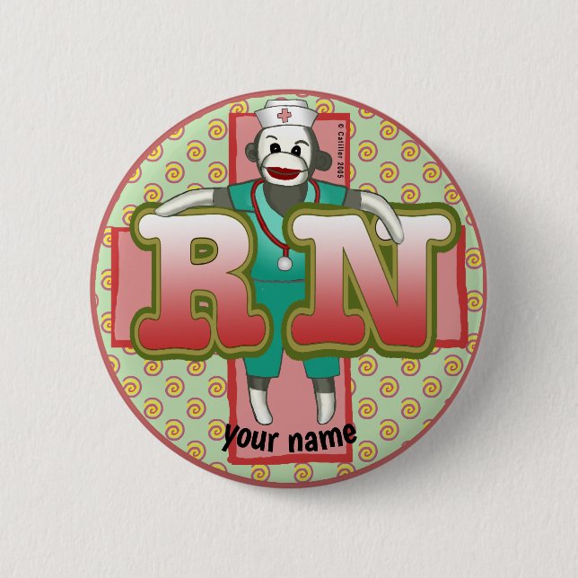 Sock Monkey RN Nurse 6 Cm Round Badge (Front)