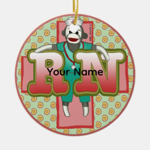 Sock Monkey RN Nurse Ceramic Tree Decoration