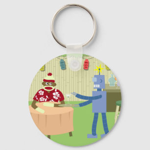 Sock Monkey Robot Waiter Key Ring