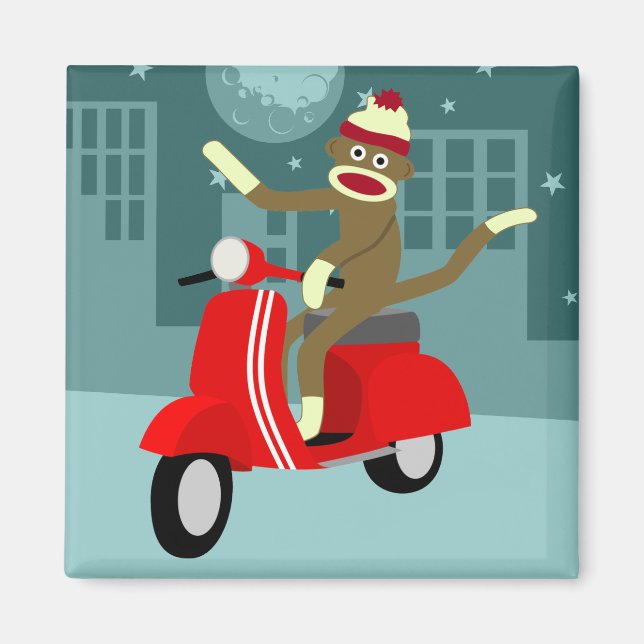 Sock Monkey Scooter Magnet (Front)