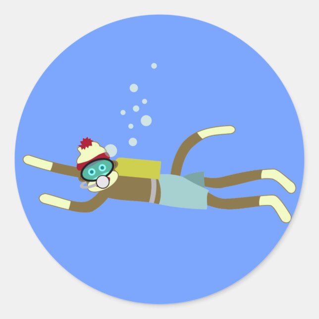 Sock Monkey Scuba Diver Classic Round Sticker (Front)