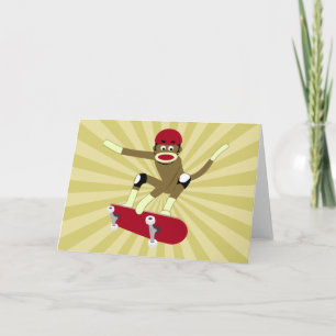 Sock Monkey Skateboarder Card