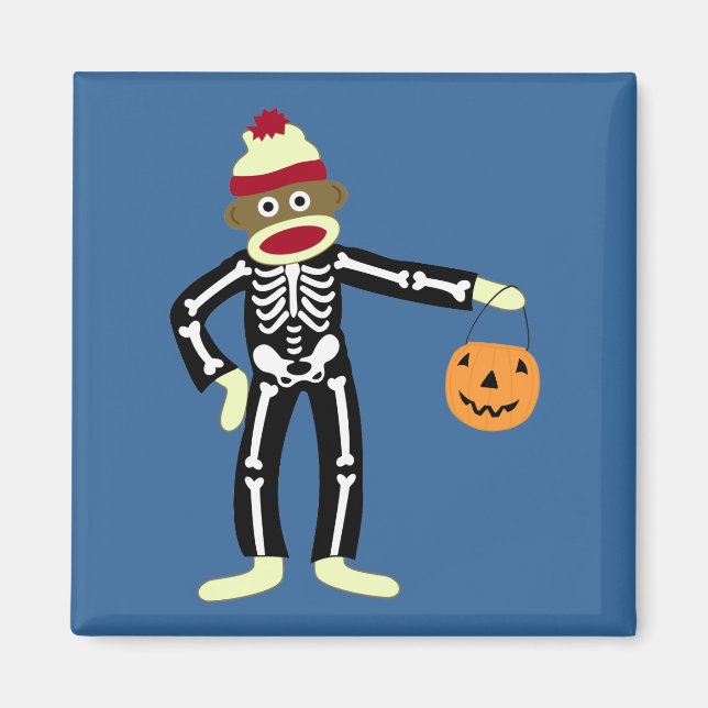 Sock Monkey Skeleton Halloween Magnet (Front)