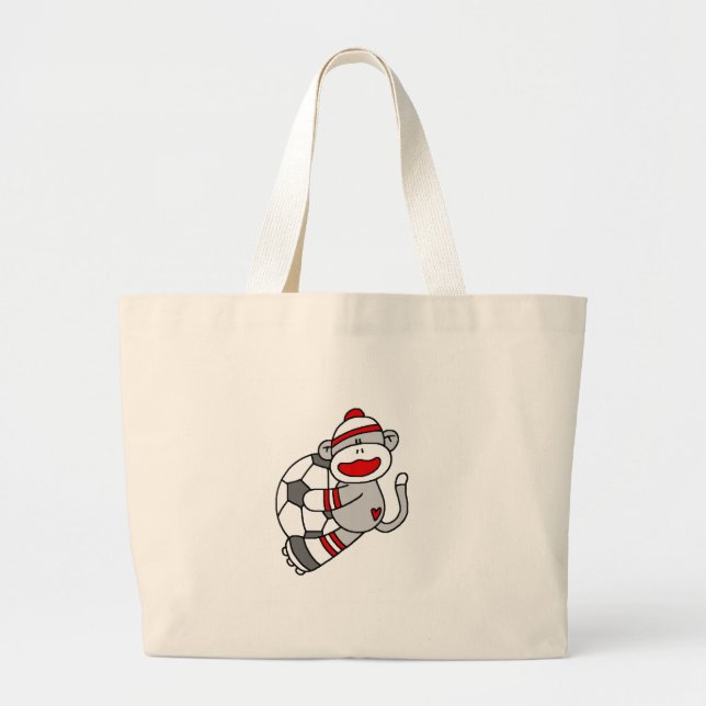 Sock Monkey Soccer Large Tote Bag (Front)