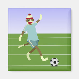 Sock Monkey Soccer Player Magnet