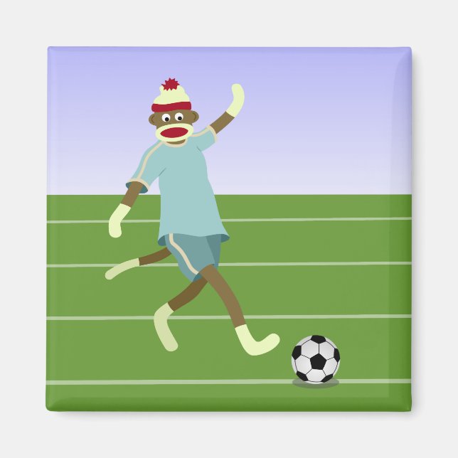 Sock Monkey Soccer Player Magnet (Front)