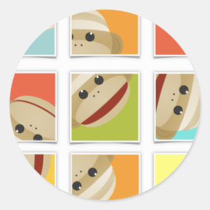 Sock Monkey Socks Blocks by Kelly Schwark Classic Round Sticker