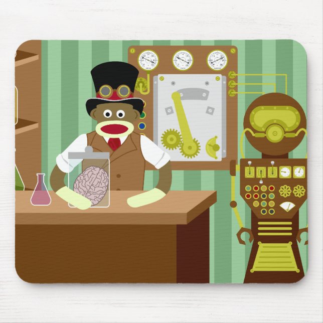 Sock Monkey Steampunk Scientist Mouse Pad (Front)