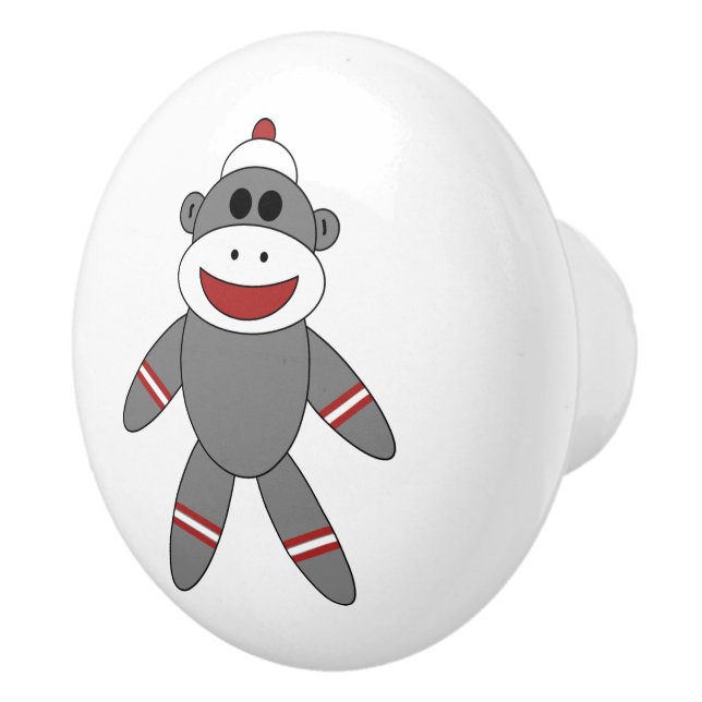 Sock Monkey Stuffed Animal Child Bedroom Dresser Ceramic Knob (Right)