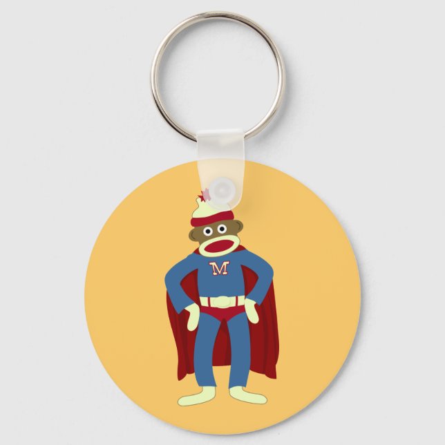 Sock Monkey Superhero Key Ring (Front)