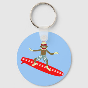 Sock Monkey Surfer Key Ring