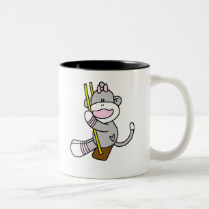 Sock Monkey Swinging Two-Tone Coffee Mug