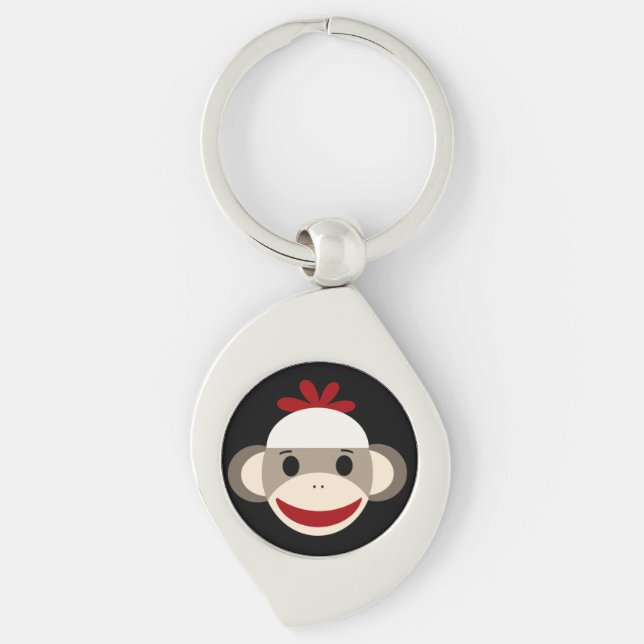 Sock Monkey Swirl Metal Keychain (Front)